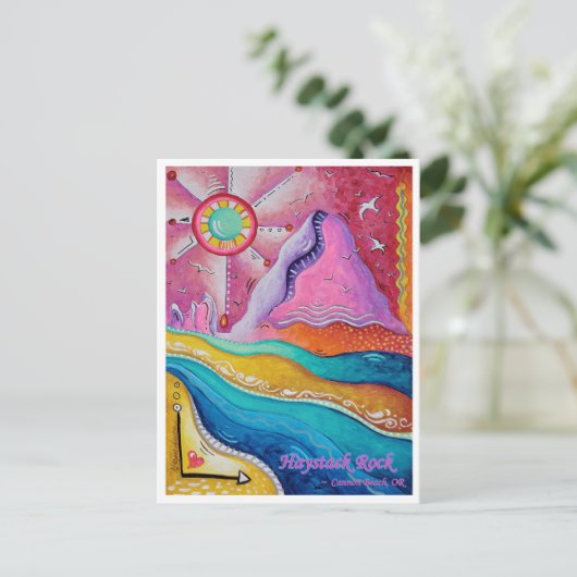 Haystack Rock Cannon Beach ODER Reise Kunst, Dicht Postkarte (Stehend Vorderseite)