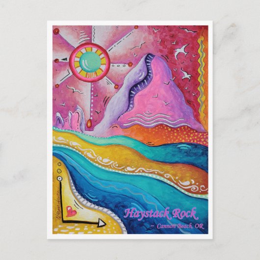 Haystack Rock Cannon Beach ODER Reise Kunst, Dicht Postkarte (Vorderseite)