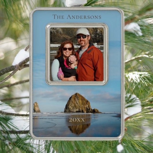 Haystack Rock Family Foto Cannon Beach Weihnachten Rahmen-Ornament Silber