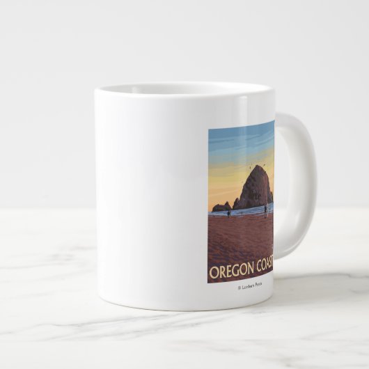 Haystack Rock Vintage Reiseplan Jumbo-Tasse (Vorderseite Rechts)