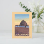 Haystack Rock Vintage Travel Poster Postkarte (Stehend Vorderseite)