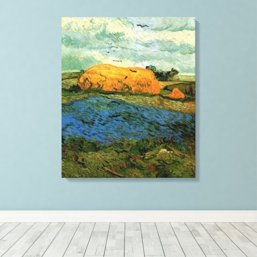 Haystacks Under a Rainy Sky von Vincent van Gogh Leinwanddruck (Insitu (Holzboden))