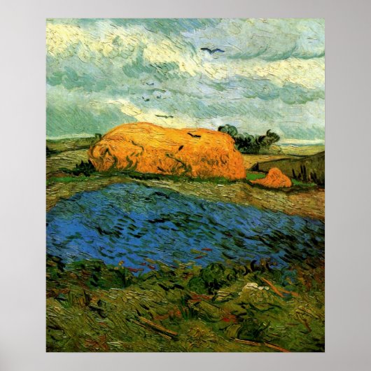Haystacks Under a Rainy Sky von Vincent van Gogh Poster (Vorne)