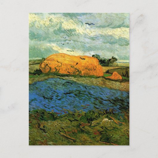 Haystacks Under a Rainy Sky von Vincent van Gogh Postkarte (Vorderseite)