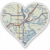 Hayward WI Vintag Map Aufkleber (Vorderseite)