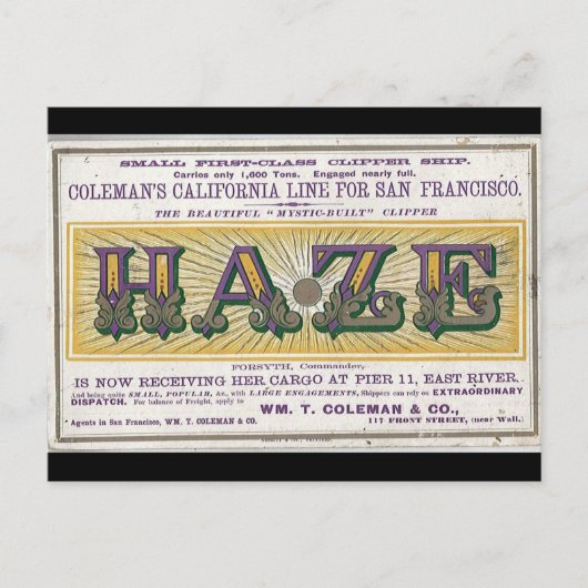Haze Clipper Segelschiff 1900 Postkarte (Vorderseite)