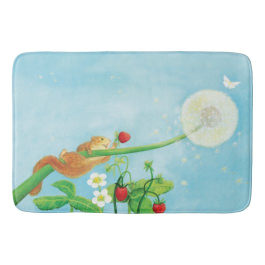 Hazel Dormaus, wilde Erdbeeren und Löwenzahn Badematte (Vorderseite)