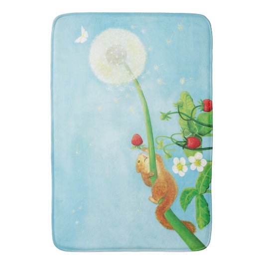 Hazel Dormaus, wilde Erdbeeren und Löwenzahn Badematte (Vorderseite Vertikal)