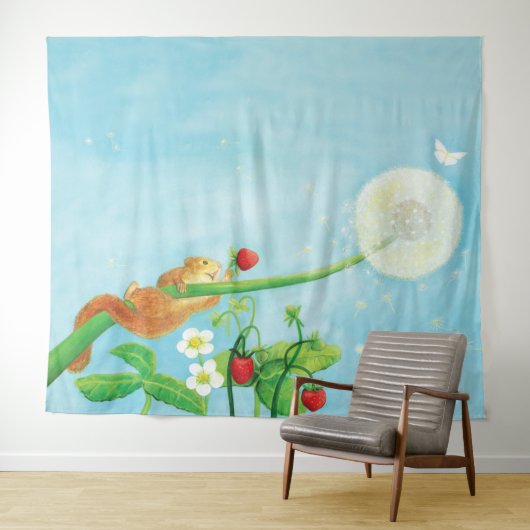 Hazel Dormaus, wilde Erdbeeren und Löwenzahn Wandteppich (Beispiel (Horizontal))