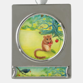 Hazel Dormouse Eating Wild Strawberry Banner-Ornament Silber