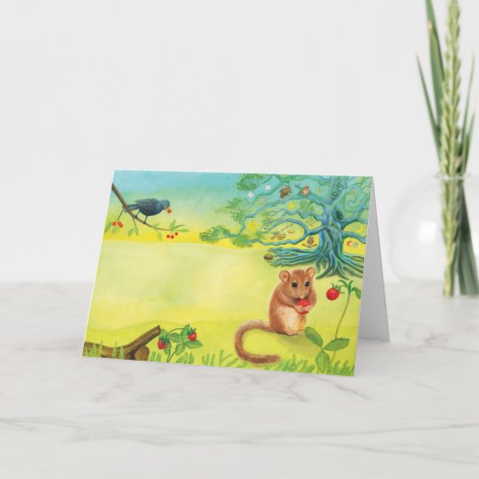 Hazel Dormouse Eating Wild Strawberry Karte (Vorderseite)