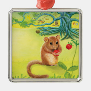 Hazel Dormouse Eating Wild Strawberry Ornament Aus Metall