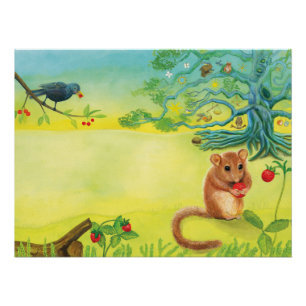 Hazel Dormouse Eating Wild Strawberry Poster