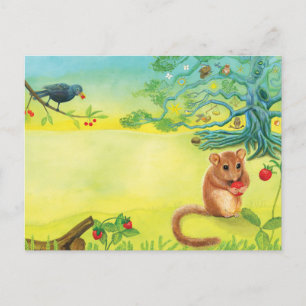 Hazel Dormouse Eating Wild Strawberry Postkarte
