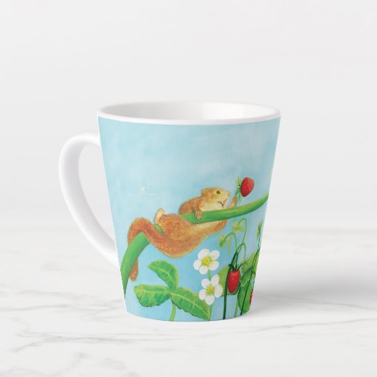 Hazel Dormouse, Erdbeeren & Landelion puff Smal Milchtasse (Linke Ecke)