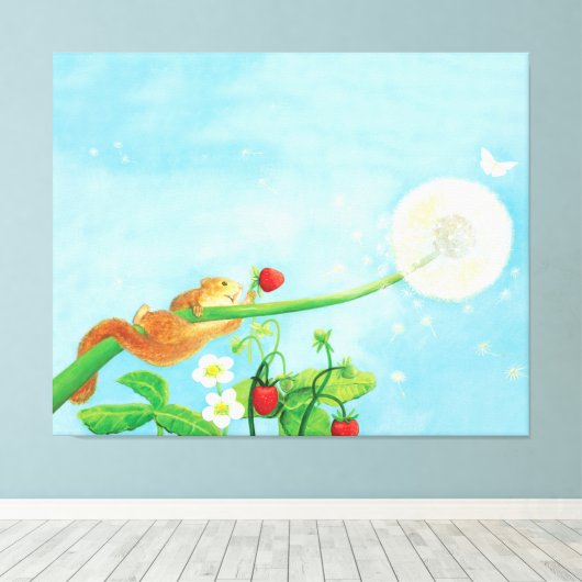 Hazel Dormouse, wilde Erdbeeren & Löwenpuff Leinwanddruck (Insitu (Holzboden))