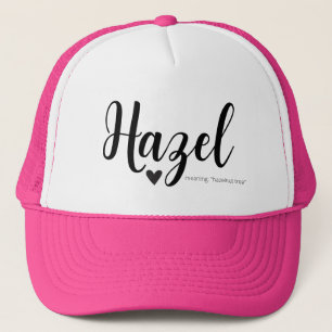 Hazel Name bedeutet Minimal moderne Script Cap Gir Truckerkappe