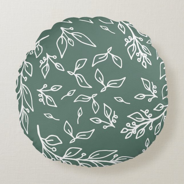 Hazel Spring Green Floral Rundes Kissen (Vorderseite)