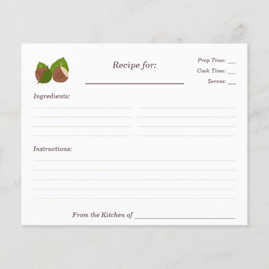 Hazelnüsse Brautparty Rezept Karte (Vorderseite)