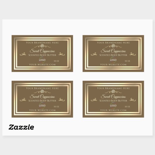 Hazelnut Brown Product Label Gold Frame mit Logo Rechteckiger Aufkleber (Blatt)