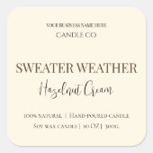 Hazelnut Cream | Cozy Neutral Soy Candle Label Quadratischer Aufkleber (Vorderseite)