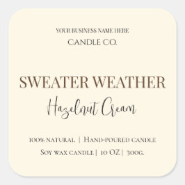 Hazelnut Cream | Cozy Neutral Soy Candle Label Quadratischer Aufkleber