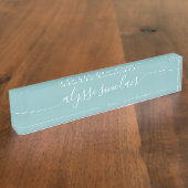 Hazy Aqua Elegantes Kalligrafie-Skript Namensplakette (Seite)
