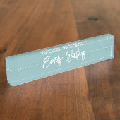 Hazy Aqua Sketched Cursive Script Namensplakette (Seite)