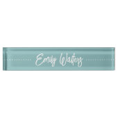 Hazy Aqua Sketched Cursive Script Namensplakette (Vorderseite)