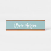 Hazy Aqua Sketched Cursive Script Schreibtischnamensplakette (Vorderseite )