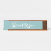 Hazy Aqua Sketched Cursive Script Schreibtischnamensplakette (Vorderseite )