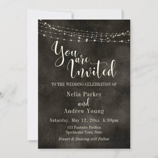 Hazy Black, Light String "You Are Invited" Hochzei Einladung (Vorderseite)