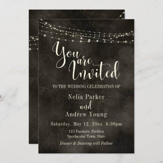 Hazy Black, Light String "You Are Invited" Hochzei Einladung (Vorne/Hinten)