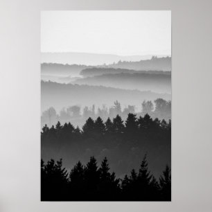 Hazy Forest Hills Schwarz-Weiß Landschaft Foto Poster