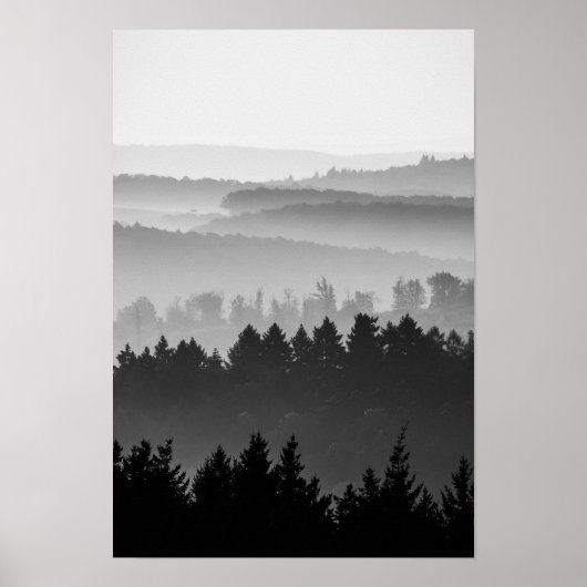 Hazy Forest Hills Schwarz-Weiß Landschaft Foto Poster (Vorne)