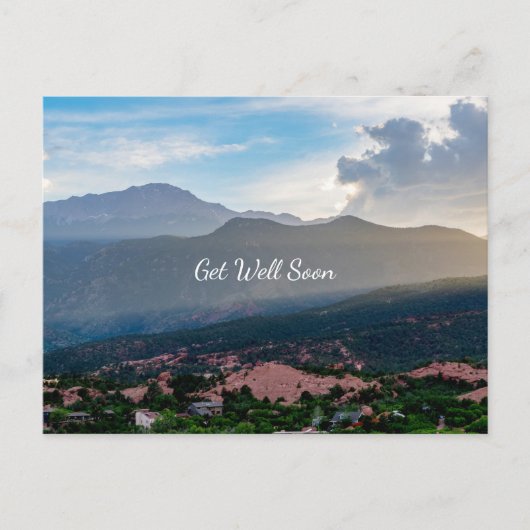 Hazy Pikes Peak Sunset wird bald gut Postkarte (Vorderseite)