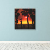 HB Sunset Palms & Möwe  Leinwanddruck (Insitu (Holzboden))