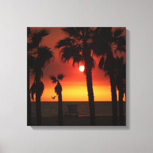 HB Sunset Palms & Möwe Leinwanddruck