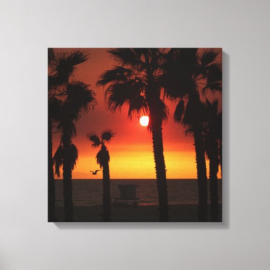 HB Sunset Palms & Möwe  Leinwanddruck (Vorderseite)