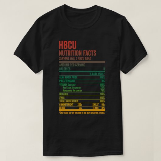 HBCU Nutrition Facts Shirt American Black History (Design vorne)