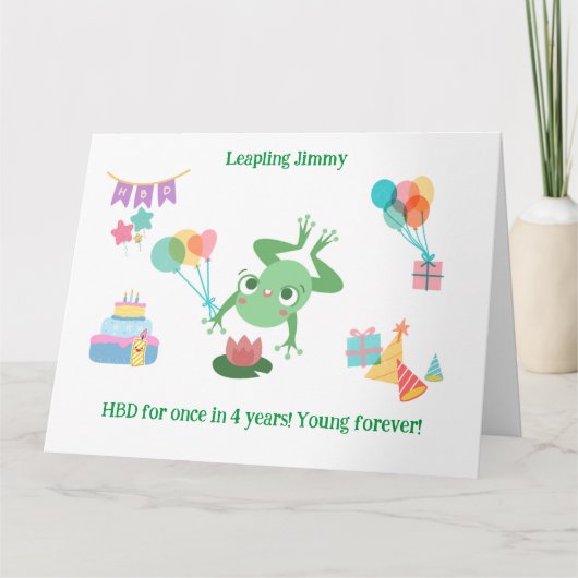HBD Frog Lily Pad Cake Balloons hat Design Karte (Vorderseite)