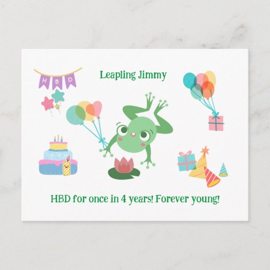 HBD Frog Lily Pad Cake Balloons hat Design Postkarte (Vorderseite)