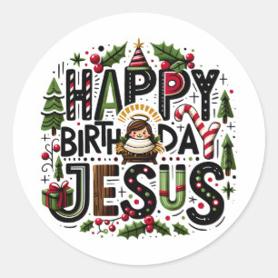 HBD Jesus Runder Aufkleber