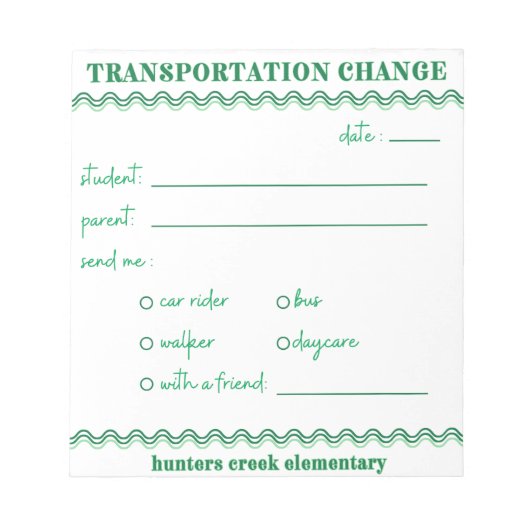 HCE Fun Transportation Change Notepad Notizblock (Vorderseite)