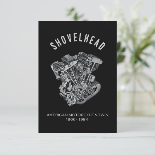 HD Motorrad Vtwin Shovelhead Motor Zeichnend Fahrr Einladung (Stehend Vorderseite)