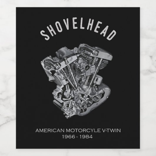 HD Motorrad Vtwin Shovelhead Motor Zeichnend Fahrr Weinetikett (Einzelnes Label)