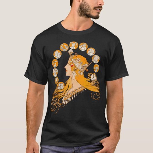 Hd. Zodiac von Alphonse Mucha (Zodiac-Zeichen) T-Shirt (Vorderseite)