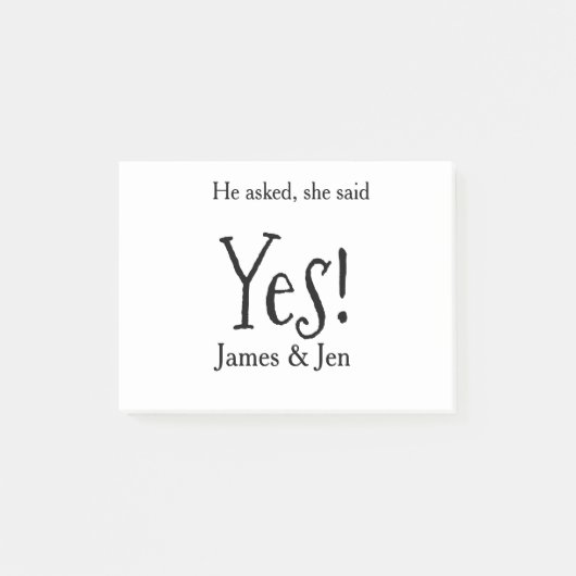 He asked she said yes engagement party name simple post-it klebezettel (Vorderseite)