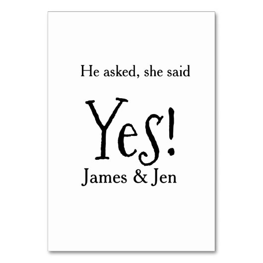 He asked she said yes engagement party name simple tischnummer (Vorderseite)