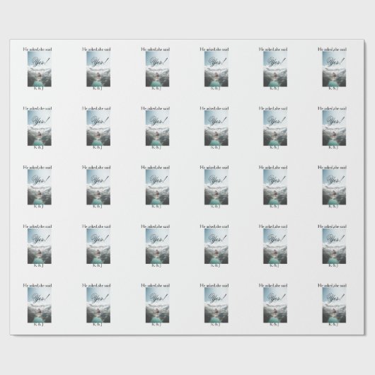 He asked she said yes engagement photo name stylis geschenkpapier (Flach)